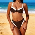 thumbnail image 1 of PWPSG Underwire Bust Contrast Trim Two Piece Swimsuit with High Waist Brief, Supportive Bust and Flowy Hem for Swimming Brown XL, 1 of 9