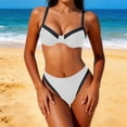 thumbnail image 1 of PWPSG Underwire Bust Contrast Trim Two Piece Swimsuit with High Waist Brief, Supportive Bust and Flowy Hem for Swimming White S, 1 of 9