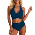 thumbnail image 1 of PWPSG Velvet Crisscross Twist High Waisted Two Piece Swimsuit Waist Cinching Shaping for Poolside Wear Blue XL, 1 of 7