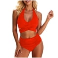 thumbnail image 1 of PWPSG Velvet Crisscross Twist High Waisted Two Piece Swimsuit Waist Cinching Shaping for Poolside Wear Red XXL, 1 of 7