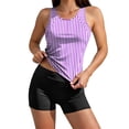 thumbnail image 1 of PWPSG Vertical Stripe Raglan Tankini Two Piece Swimsuit with Boyleg Structured Shaping Purple XL, 1 of 9