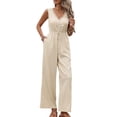 thumbnail image 1 of PWPSG Women Casual Jumpsuit V Neck Sleeveless Button Front Drawstring Waist Wide Leg Trousers Yellow XL, 1 of 8