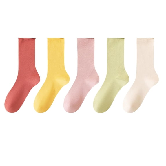 PWPSG Women Cotton Socks Mid Calf Crew Socks Solid Color Casual Socks Breathable Workout Socks 5 Pair Assorted Colors Set Socks Red Free Size