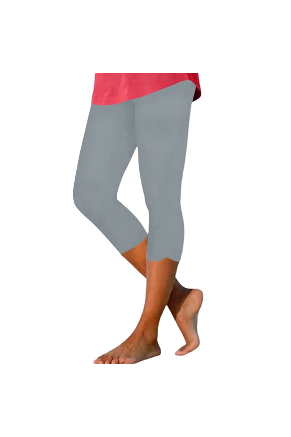 Women’s Bow-Split Capri Leggings, High-Rise Waist & Stretch Knit Fit for Regular Indoor Fitness Training Sessions Gray S