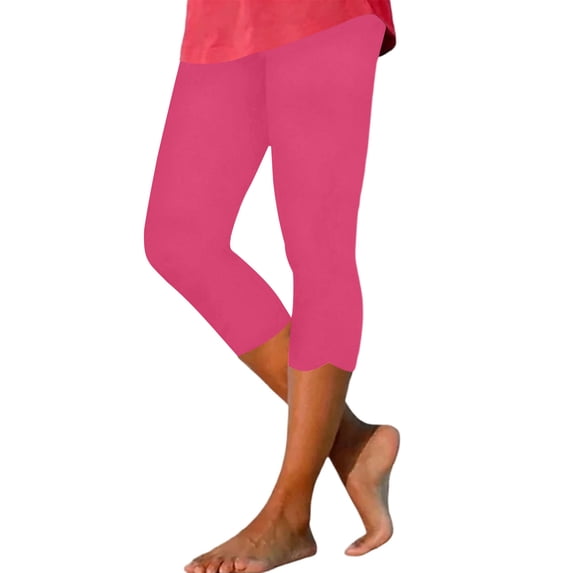 PWPSG Women’s Bow-Split Capri Leggings, High-Rise Waist & Stretch Knit Fit for Regular Indoor Fitness Training Sessions Pink L