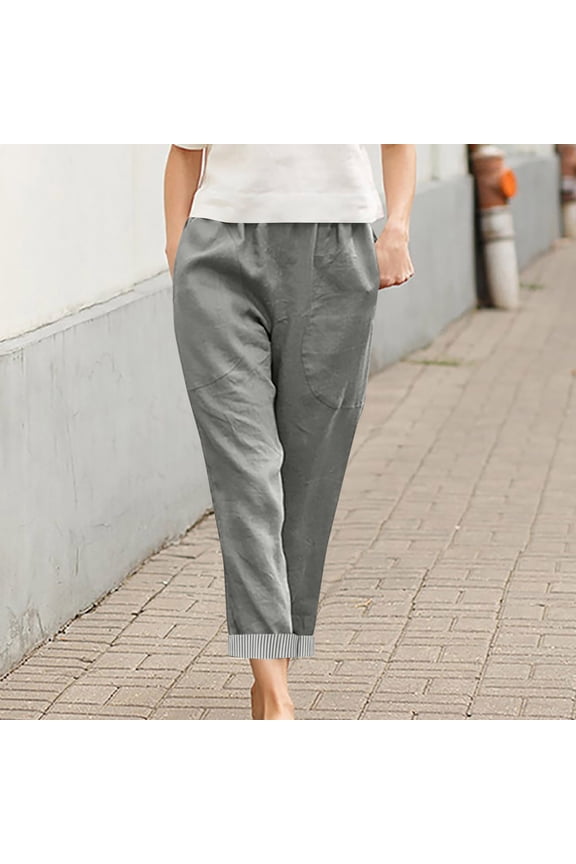 Women's Classic Wide Leg Linen Pants with Drawstring Waist and Pockets, Loose Fit for Vacation and Daily Commute Gray L