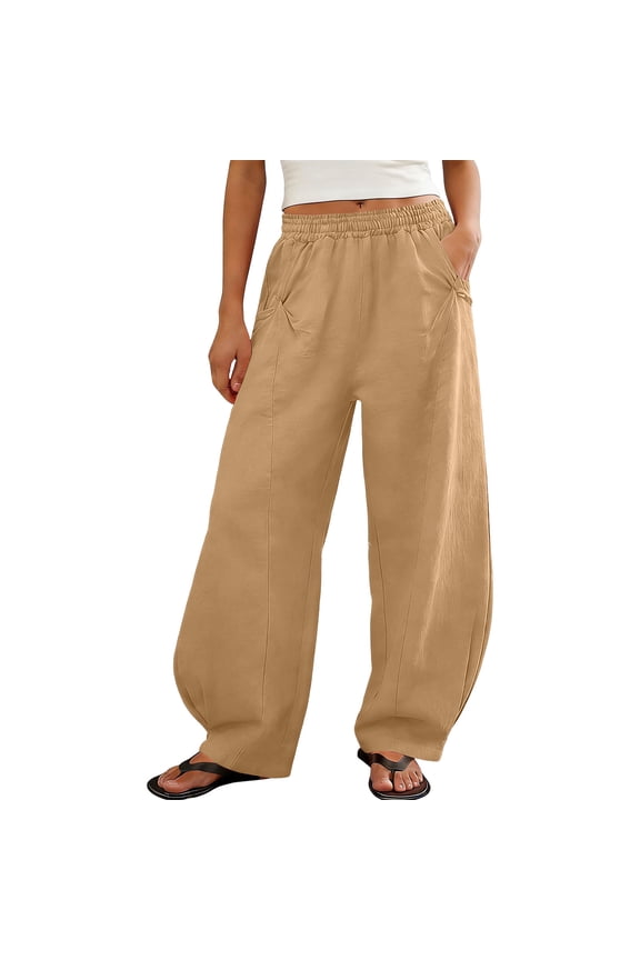 Women's Drawstring Waist Wide Leg Trousers with Pockets for Summer Beach Daily Outfits