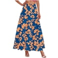 thumbnail image 1 of PWPSG Women's Elastic Gathered Maxi A Line Skirt, Large Tropical Floral Print, Skin-Friendly Woven Loose Hip Fit for Island Vacations Orange XXL, 1 of 3