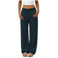 thumbnail image 1 of PWPSG Women's Elastic Waist Button Decor Draped Wide Leg Pants, Breathable Comfort Trousers for Daily Commute & Office Casual Outfits Blue S, 1 of 8