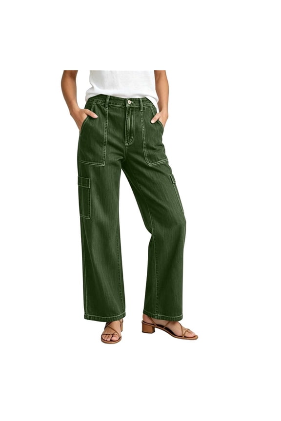 Women's Elastic-Waist Cargo Jogger Pants, Retro Drawstring, Striped Print and Soft Texture for Nostalgic Retro Casual Days Green S