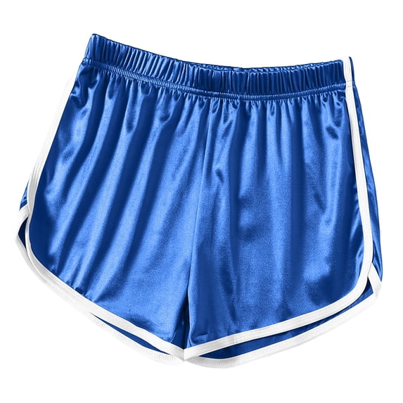 PWPSG Women's Elastic Waist Contrast Trim Satin Athletic Shorts, Butt Lifting for Yoga Workout Daily Casual Wear Blue XL