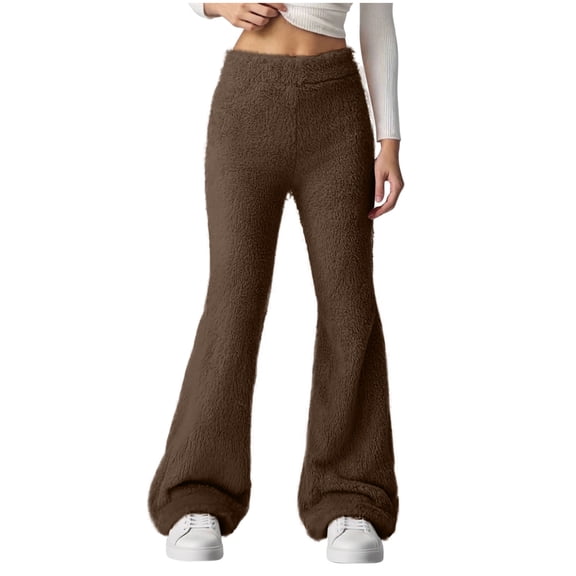 PWPSG Women's Flared Dress Pants, Mid-High Rise Draped Leg, Refined Hem Detail with Clean Stitching for Office Daily Commute in Fall Winter Brown S