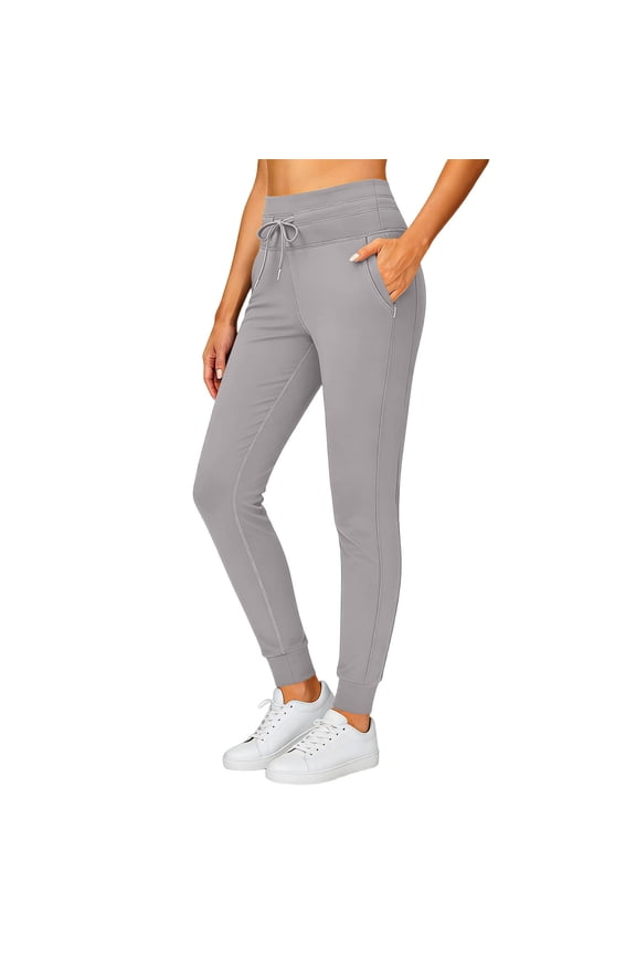 Women's Fleece Lined Joggers with Pockets Slim Fit Ski Pants Winter Warm Leggings Hiking Running Gear Gray XL