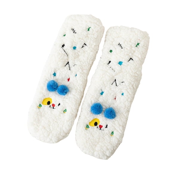 PWPSG Women's Fleece Socks Fall Winter Fuzzy Warm Socks Cute Funny Monster Design Mid-Calf Sock Non-Slip Cozy House Sleeping Socks White Free Size