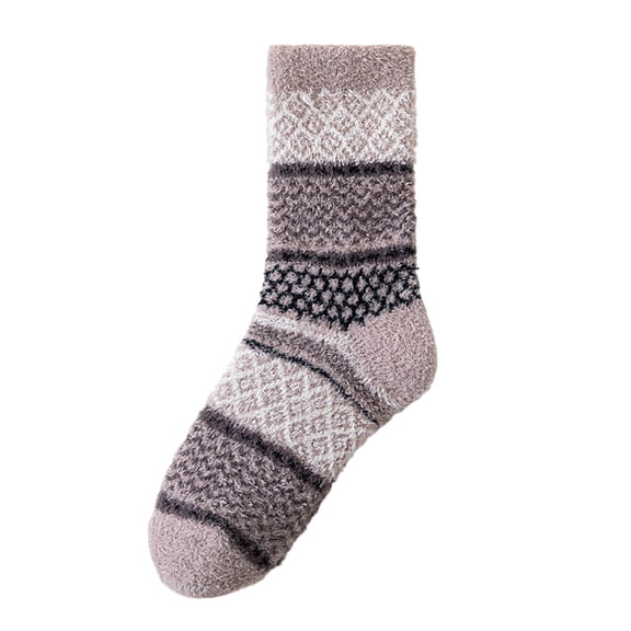 PWPSG Women's Fuzzy Socks Fall Winter Warm Socks Ethnic Style Mid Tube Socks Daily Casual Non Slip Workout Socks Gray Free Size