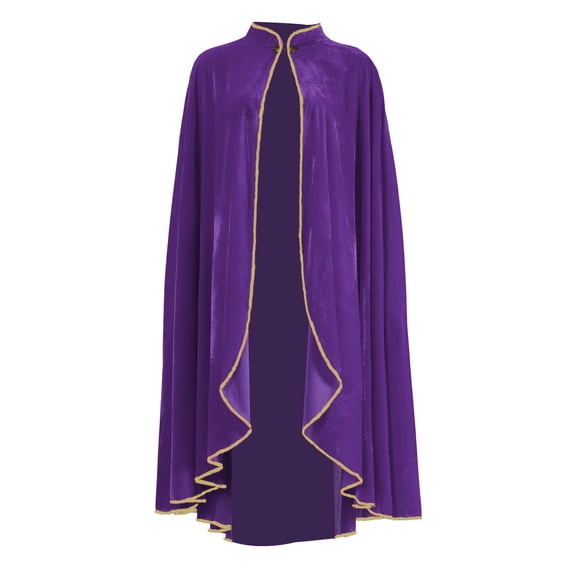 PWPSG Women's Halloween Solid Cloak Velvet Full Length Stand Collar Sleeveless Hook Robe Mantle Cape for Villain Cosplay Party Purple Free Size