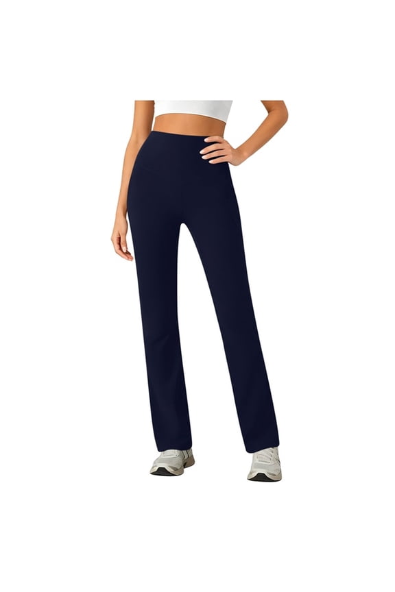Women's High Waist Crossover Slim Fit Flare Athletic Pants, High Stretch Yoga Trousers for Workout, Fitness & Active Lifestyle Blue M