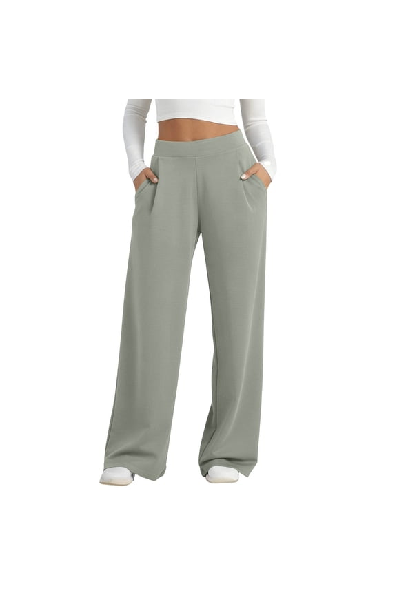 Women's High Waist Draped Wide Leg Pants, High Stretch Breathable Straight Leg Trousers for Daily Commute & Office Wear Gray S
