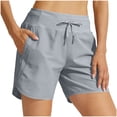 thumbnail image 1 of PWPSG Women's High Waist Drawstring Quick Dry Side Split Athletic Shorts, Zipper Pockets for Running Outdoor Daily Commute Gray XL, 1 of 7