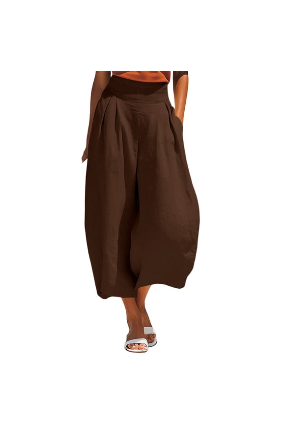Women's High Waist Pleated Balloon Wide Leg Casual Pants, Breathable Comfort Trousers for Daily Commute & Fashionable Outfits Brown S