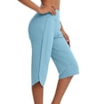 thumbnail image 1 of PWPSG Women's High Waist Side Split Yoga Capri Pants, Slim Fit with Pockets for Workout Running Daily Wear Blue L, 1 of 5