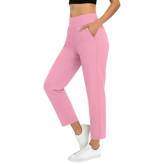 PWPSG Women's High Waist Straight Leg Suit Capri Pants, Stretchy with Pockets for Office Daily Wear