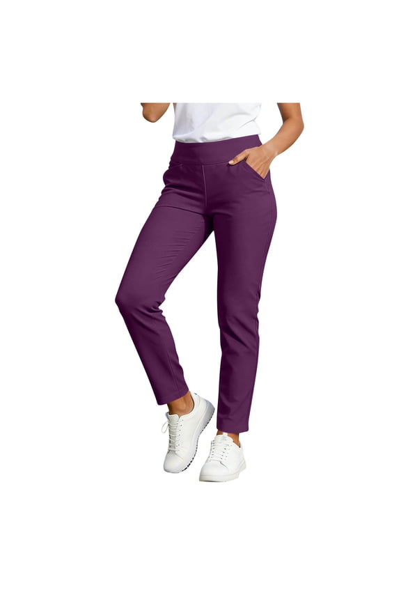 Women's High Waist Stretch Straight Leg Casual Pants, Breathable Comfort Trousers for Daily Commute & Everyday Casual Wear Purple S