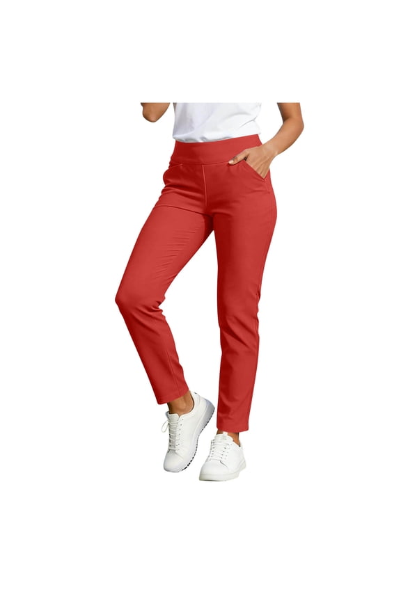 Women's High Waist Stretch Straight Leg Casual Pants, Breathable Comfort Trousers for Daily Commute & Everyday Casual Wear Red L
