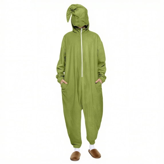 PWPSG Women's Hooded Halloween Onesie, Full Zip Up Style, Baggy Casual Cut with side pockets for spooky themed parties Green L