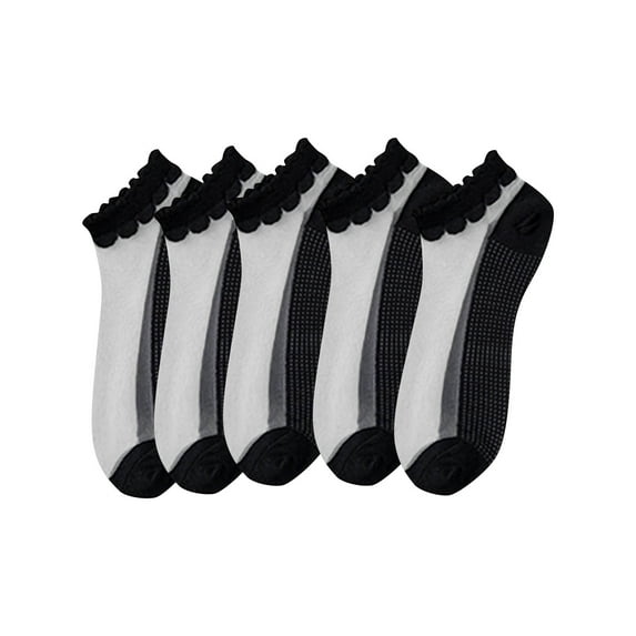 PWPSG Women's Lightweight Summer Casual Ankle Socks Cotton Socks Breathable Thin Socks for Everday Wear & Sports 5 Pair Black Free Size
