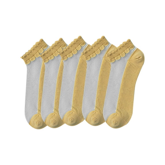 PWPSG Women's Lightweight Summer Casual Ankle Socks Cotton Socks Breathable Thin Socks for Everday Wear & Sports 5 Pair Yellow Free Size