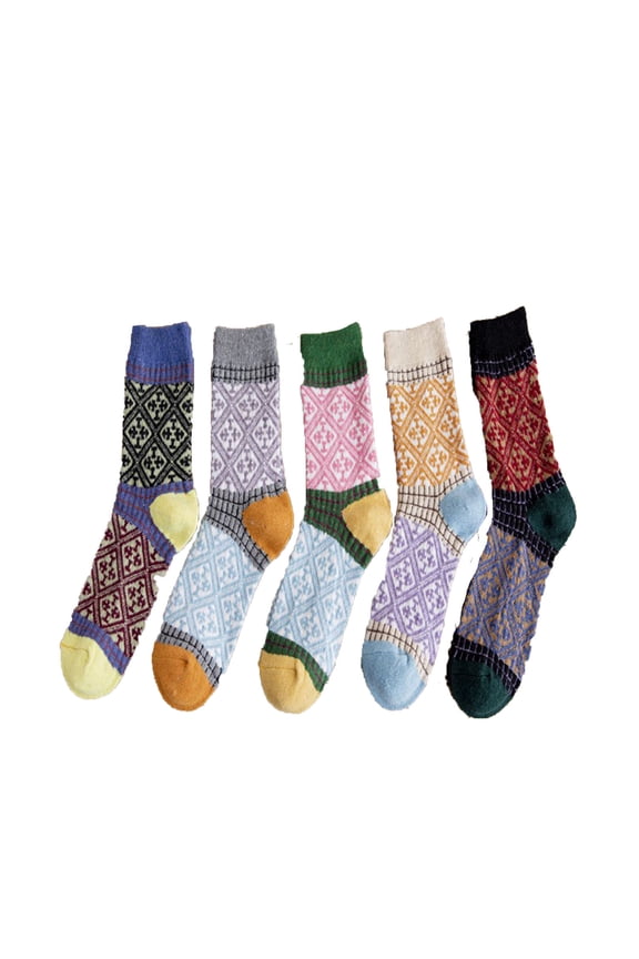 Women's Mid-Calf Socks 5 Pair Assorted Colors Socks Fashion Color Block Graphic Socks Casual Workout Socks All Season Wear Multicolor Free Size