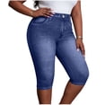 thumbnail image 1 of PWPSG Women's Plus Size Button Waist High Rise Slim Fit Denim Capri Pants, High Stretch Butt Lifting for Daily Commute Casual Wear Blue XL, 1 of 8