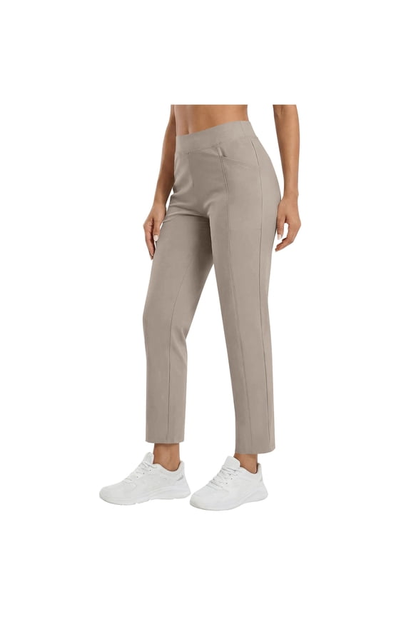 Women's Ponte Pull-On Straight Leg Dress Pants Elastic Waistband with Side Pockets Beige XL