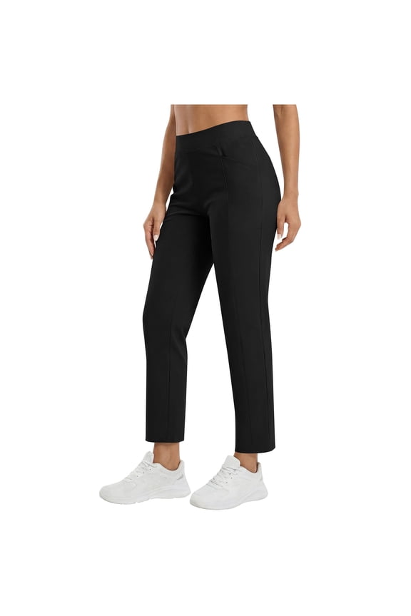 Women's Ponte Pull-On Straight Leg Dress Pants Elastic Waistband with Side Pockets Black S