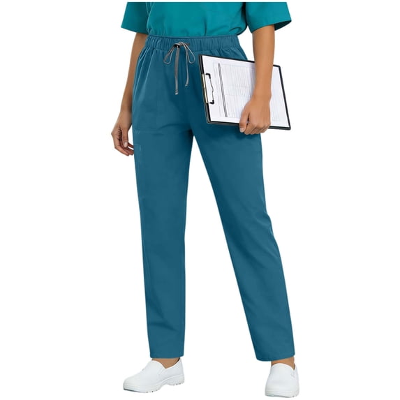 PWPSG Women's Quick Dry Medical Scrub Pants, Elastic Drawstring Waist with Pockets for Work Daily Wear