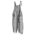 thumbnail image 1 of PWPSG Women's Sleeveless Gingham Plaid Overalls, Classic Check Pattern, Straight Loose Leg with cuffed ankle hems Gray XXL, 1 of 5