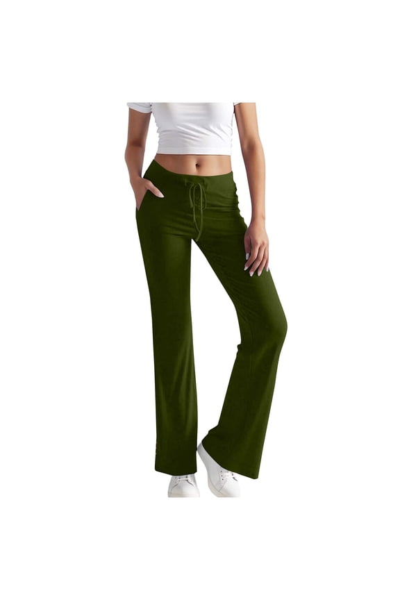 Women's Slim Flare Pants, High Rise Slit Hem, Rear Button Detail with Tailored Cloth for Business Client Visit in Fall Winter Green M