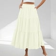 thumbnail image 1 of PWPSG Women’s Smocked High Waist Maxi Skirt, Three Tier Ruffle Side Pockets Crinkle Fabric, Relaxed A Line Cut for Suburban Trips Beige XXL, 1 of 8