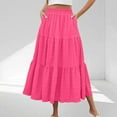 thumbnail image 1 of PWPSG Women’s Smocked High Waist Maxi Skirt, Three Tier Ruffle Side Pockets Crinkle Fabric, Relaxed A Line Cut for Suburban Trips Pink XL, 1 of 8