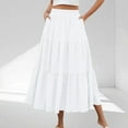 thumbnail image 1 of PWPSG Women’s Smocked High Waist Maxi Skirt, Three Tier Ruffle Side Pockets Crinkle Fabric, Relaxed A Line Cut for Suburban Trips White M, 1 of 8