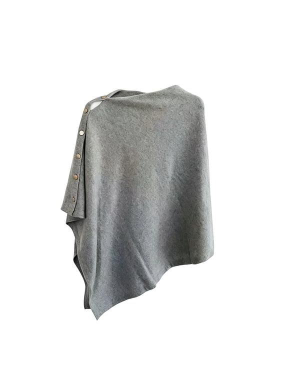 Women's Solid Poncho Knit Knee Length Stand Collar Sleeveless Button Shawl Wrap Cape Soft Drape for Cozy Winter Layering Gray Free Size
