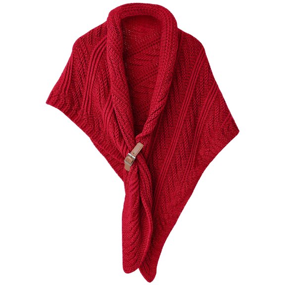 PWPSG Women's Solid Wrap Knit Hip Length Snood Sleeveless Shawl Scarf Poncho Soft Touch Classic for Winter Evening Walk Red Free Size