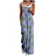 thumbnail image 1 of PWPSG Women's Spaghetti Strap Clover Pattern Print Overalls, Straight Loose Leg, Convenient Side Pockets for outdoor outings Purple S, 1 of 6