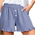 thumbnail image 1 of PWPSG Women's Striped Ruffle Hem Button Shorts, Elastic Waist Loose Fit with Pockets for Vacation Casual Wear Blue L, 1 of 6