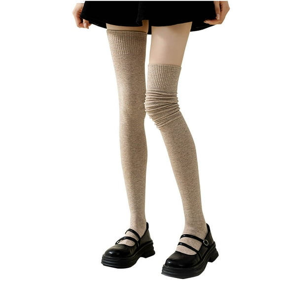 PWPSG Women's Thigh High Socks Extra Long Boot Socks Knit Stretch Socks Fashion Out Going Outfits All Season Wear Khaki Free Size