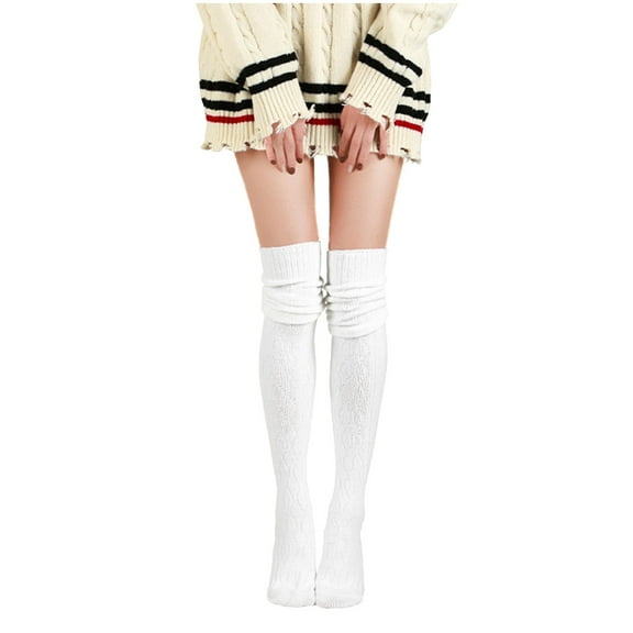 PWPSG Women's Thigh High Socks Extra Long Cable Knit Boot Socks All Season Wear Fashion Out Going Outfits White Free Size