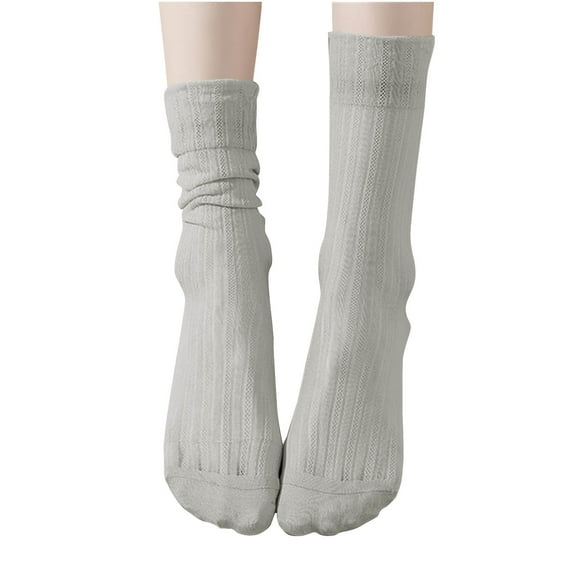 PWPSG Women's Thin Ice Silk Socks Mid Calf Socks Lightweight Moisture Wicking Workout Socks All Season Wear Gray Free Size