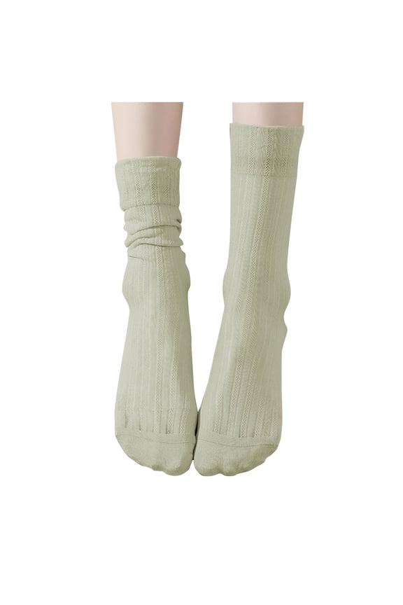 Women's Thin Ice Silk Socks Mid Calf Socks Lightweight Moisture Wicking Workout Socks All Season Wear Green Free Size