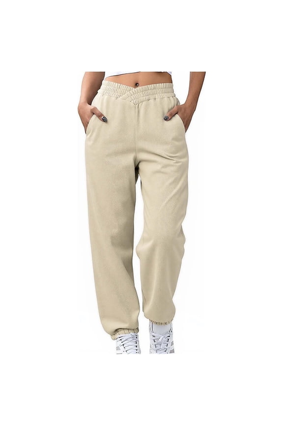 Women's V-Notch Waist Jogger Pants, Tapered Leg Build, Side Seam Pockets with Elastic Closure for Daily Errand Runs in Fall Winter Yellow L